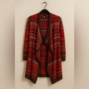 Nema Avenue Red Tribal Aztec Open Front Longline Cardigan Sweater XL